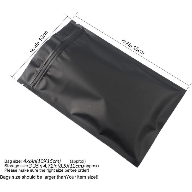 Smell Proof Resealable Mylar Bags - Foil Pouch Double-Sided Flat Ziplock Bag Matte Black