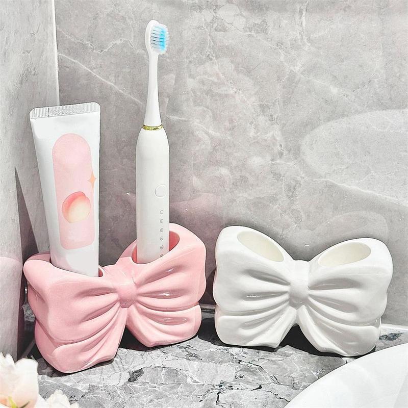 Teenage girl heart bow toothbrush holder creative bathroom sink electric toothbrush toothpaste ceramic organizer