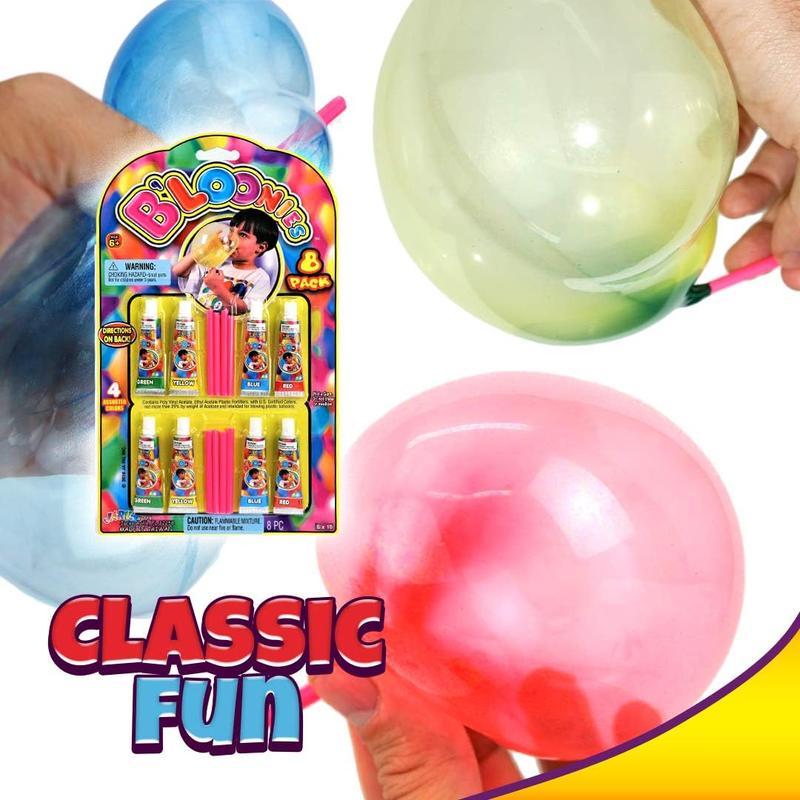 Bloonies Magic Plastic Bubbles Balloons Variety Pack (8 Tubes per Pack)|  Super Elastic | Blow Up Balloons with Straw | Party Favors and Gifts Fidget . 774-1A