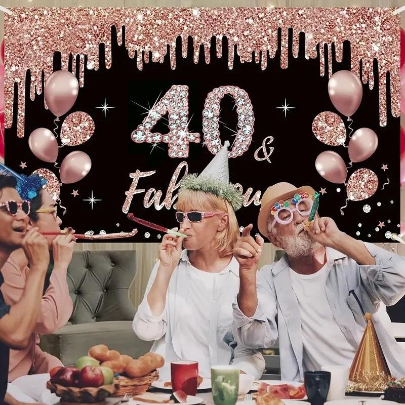 40th Birthday Decoration Banner, 1 Count 40th Birthday Background Photo Booth, Birthday Themed Party Supplies, Party Activities Supplies