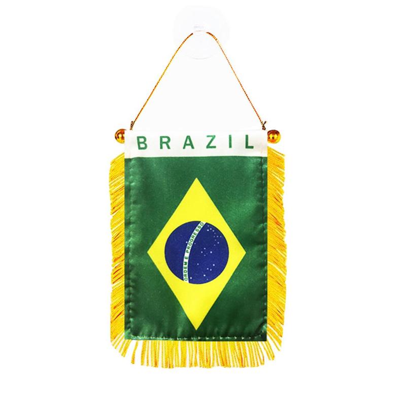 Brazil Flag Decorations, Window Hanging Flag, 3x4 Inch 8x12cm Double Sided Mini Flag Banner with Suction Cup, Car Rearview Mirror Hanging Decor