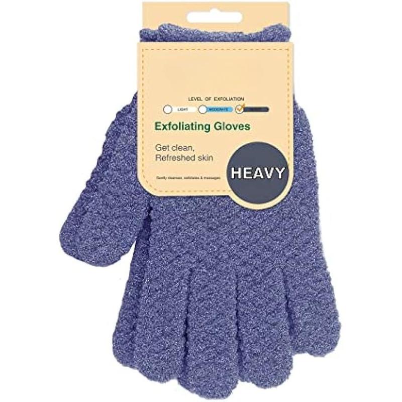 Exfoliating Dual Texture Bath Gloves for Shower, Spa, Massage and Body Scrubs, Dead Skin Cell Remover, Gloves with Hanging Loop (1 Pair Heavy Glove)