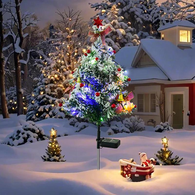 Solar Powered Christmas Tree Shaped Light, 2 Counts Outdoor Waterproof Decorative Light, Decorative Light for Garden, Yard, Lawn, Tomb, Party, LED Trees Decoration