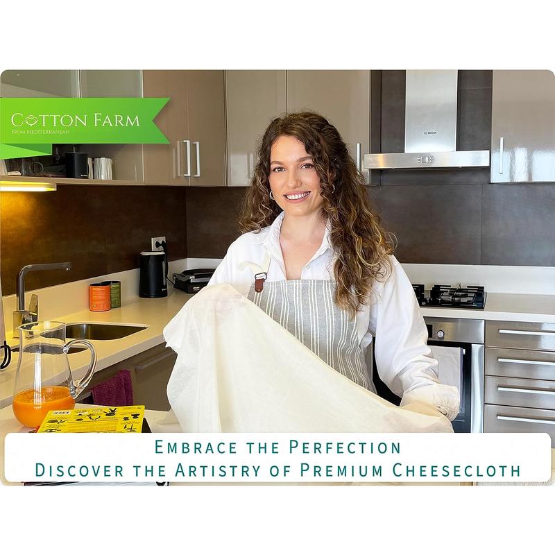 Cotton Farm Grade 100 XL Cheese Cloths - Straining & More; 36X36 Inch; 100% Unbleached Cotton Cheesecloth; Reusable with Hemmed 2 Edges; Ultra-Dense (The Finest) Butter Muslin