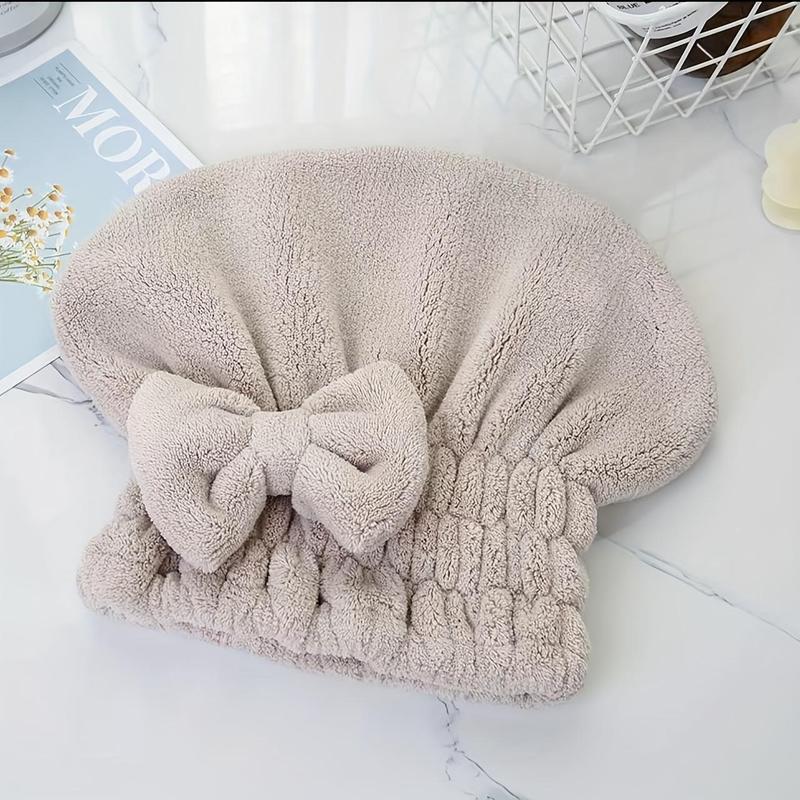 Bow Decor Hair Drying Towel, 1 Count Reusable Coral Fleece Hair Towel Wrap, Bath Hair Towel Wrap for Women