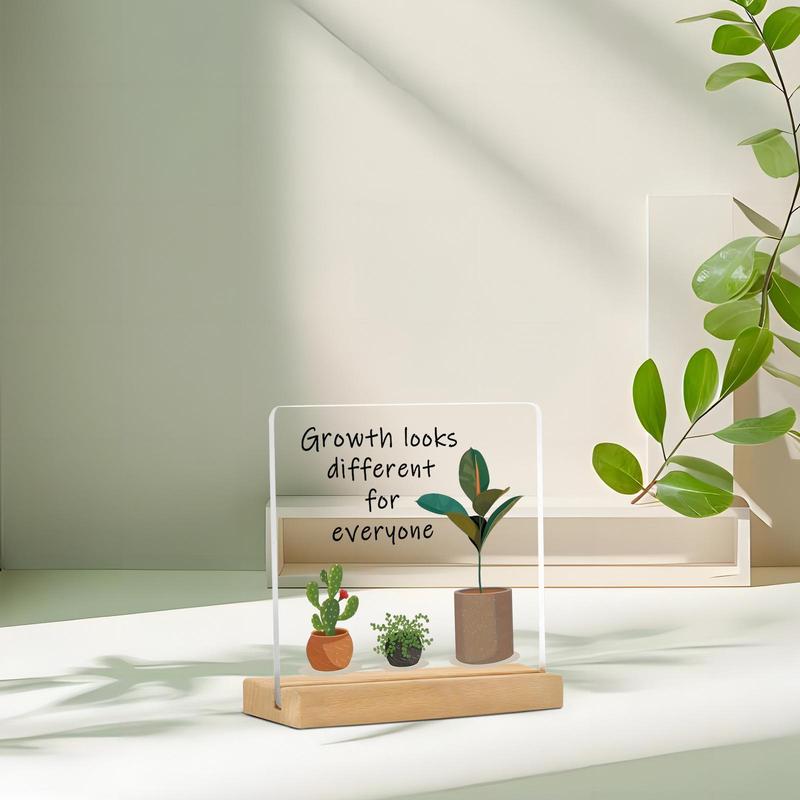 Growth Looks Different for Everyone Motivational Acrylic Ornament, Inspirational Acrylic Plaque, Decorative Plaque for Home Bedroom & Office Desk