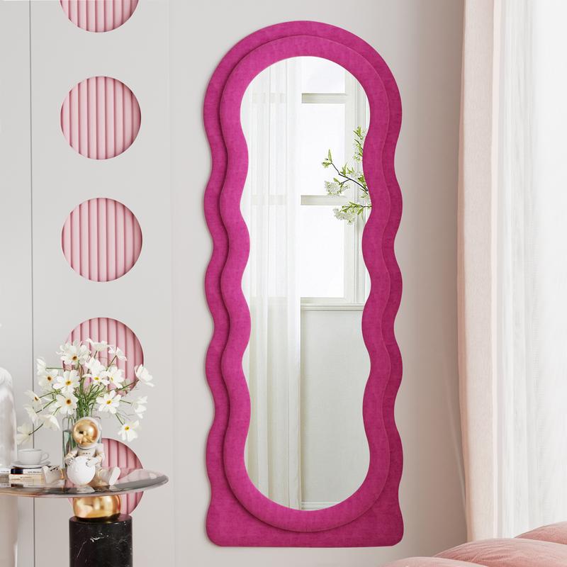 VLUSH Wavy Full Length Mirror, Freestanding Floor Mirror with Stand, 63