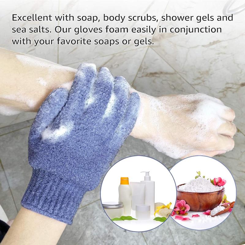 Exfoliating Dual Texture Bath Gloves for Shower, Spa, Massage and Body Scrubs, Dead Skin Cell Remover, Gloves with Hanging Loop (1 Pair Heavy Glove)