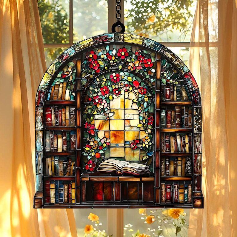 Library Bookshelf ACRYLIC SUNCATCHER Library Window Hanging NOT glass Book Lover Gift Bookish Librarian Gift Wall Hanging Decor