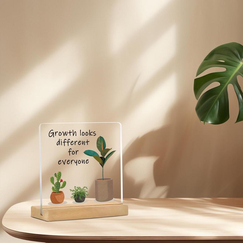 Growth Looks Different for Everyone Motivational Acrylic Ornament, Inspirational Acrylic Plaque, Decorative Plaque for Home Bedroom & Office Desk