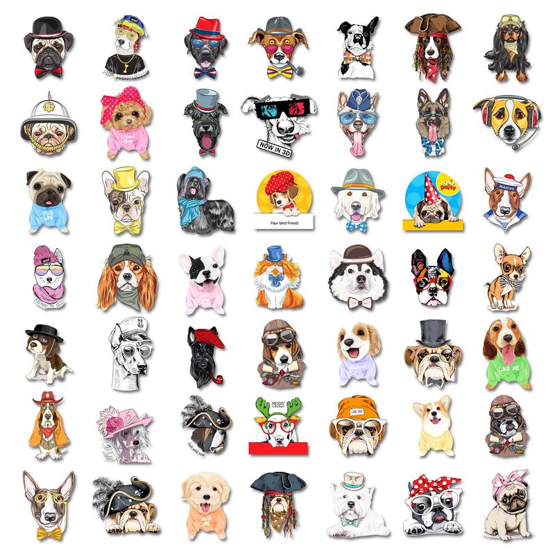 Self-adhesive Doodle Decorative Stickers, 50pcs Cute Dog Pattern Waterproof Sticker for DIY Ornaments,. Laptop, Water Bottle, Journal, Car Decor, Puppy Design Car Stickers Decals