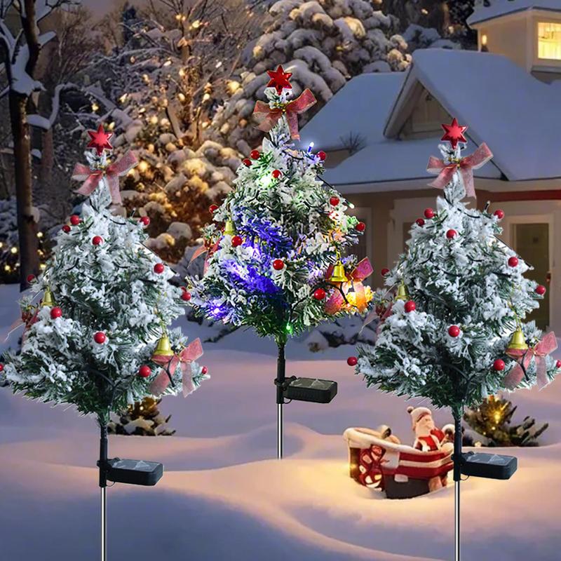 Solar Powered Christmas Tree Shaped Light, 2 Counts Outdoor Waterproof Decorative Light, Decorative Light for Garden, Yard, Lawn, Tomb, Party, LED Trees Decoration