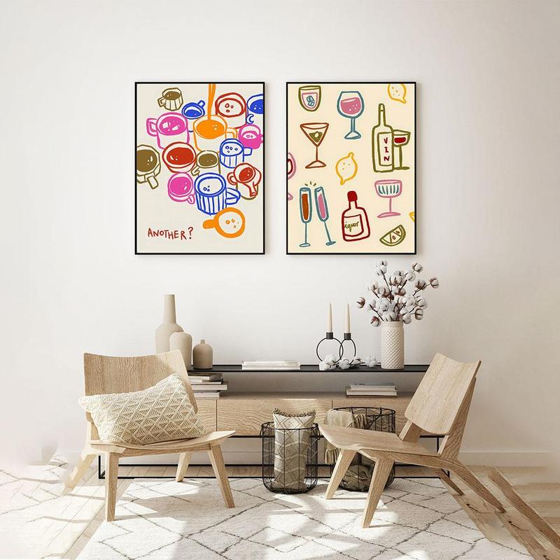 Cup Pattern Unframed Painting, 2 Counts set Modern Canvas Wall Art, Wall Decor for Home Living Room Bedroom Office School