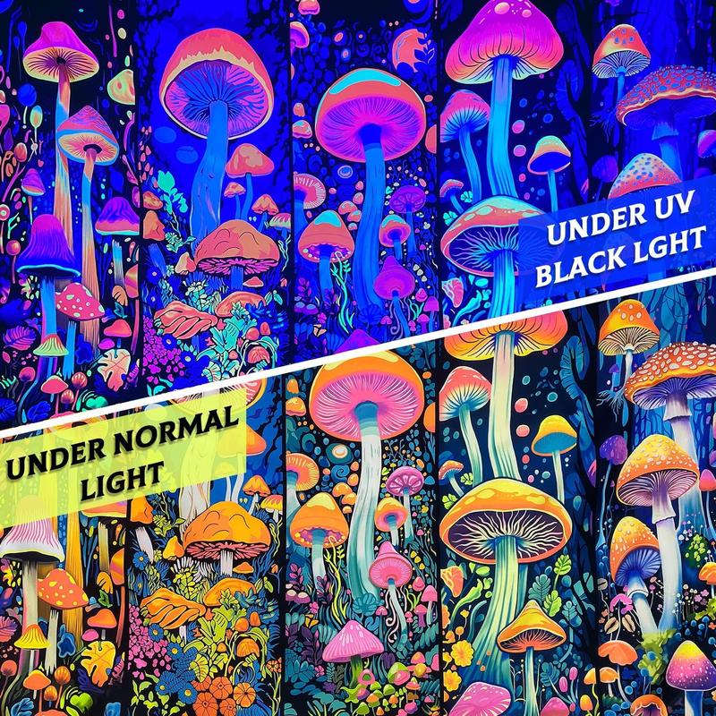 Blacklight Mushroom Tapestry Flower  Tapestry Wall Hanging, UV Reactive Tapestries Glow in The Dark Tapestry Hippie Tapestry for Bedroom Wall Hanging Trippy Room Decor (51