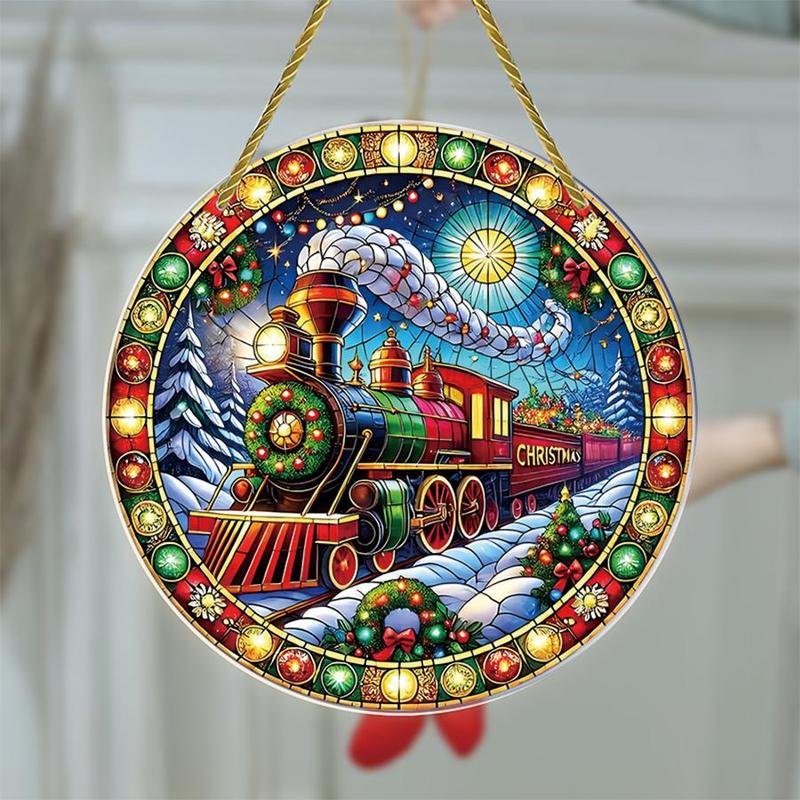 Train Pattern Hanging Decor, 1 Count Colorful Glass Window Hanging Ornament, Art Decoration for Home Wall, Bedroom, Garden, Patio