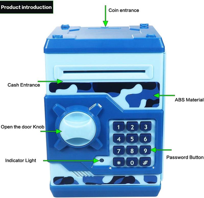 Piggy Banks for ,  Password Code Money Banks ATM Banks Box   for  Boys and Girls (Camouflage Blue)