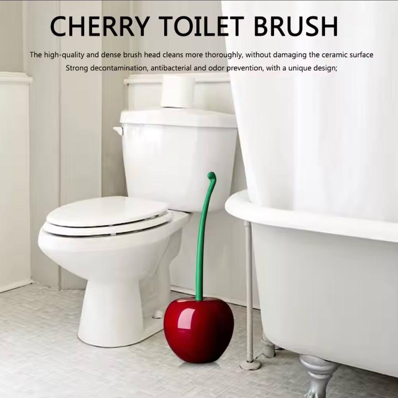 CUTE Cherry Shape Toilet Brush Set Long Handle Replaceable Nylon Soft Bristle Brush for Bathroom Corner Toilet Cleaning Tool