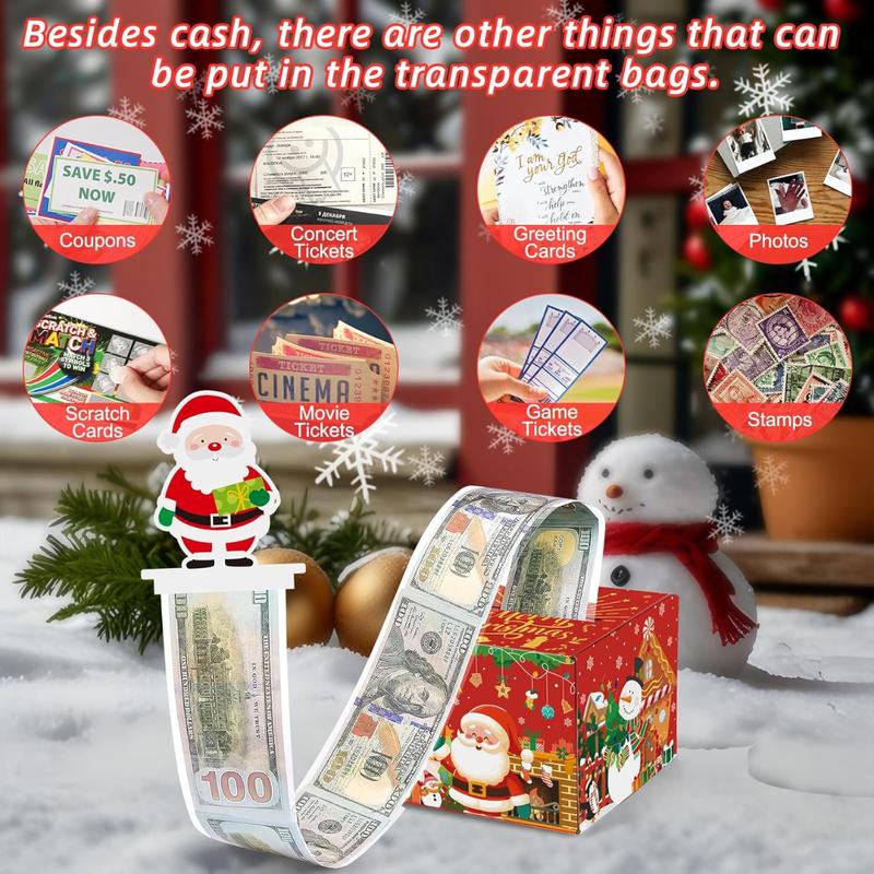 100Pcs Christmas Money Box for Cash Gift Pull - Christmas Surprise Money Gift Box for Boys Girls - DIY Money Pull Box with Transparent Bags - Best Gift for Kids Adults - Red