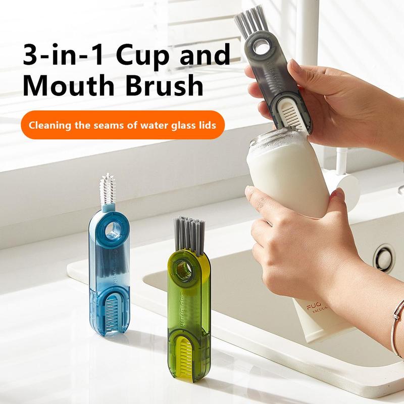 3 in 1 Lid Cleaning Brush, 1 Count Insulation Cup Crevice Brush, Silicone Cup Mouth Cleaning Brush, Kitchen Cleaning Tool