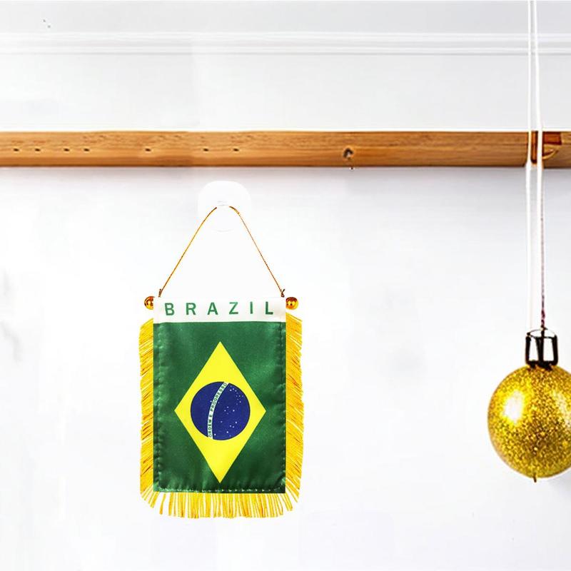 Brazil Flag Decorations, Window Hanging Flag, 3x4 Inch 8x12cm Double Sided Mini Flag Banner with Suction Cup, Car Rearview Mirror Hanging Decor