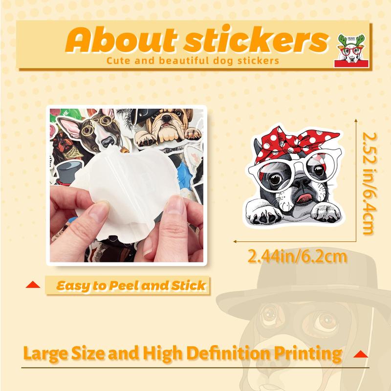 Self-adhesive Doodle Decorative Stickers, 50pcs Cute Dog Pattern Waterproof Sticker for DIY Ornaments,. Laptop, Water Bottle, Journal, Car Decor, Puppy Design Car Stickers Decals