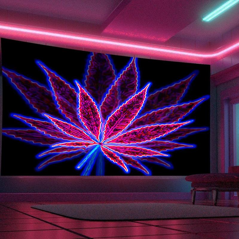 Leaf Shaped Fluorescent Tapestry, Wall Hanging Uv black Light Tapestry with Installing Accessories, Bathroom Halloween Decor, Wall Hanging Decor for Living Room Dorm, Home Decor, Fall Decor, Halloween Accessories, Bedroom Decor for Christmas Gift