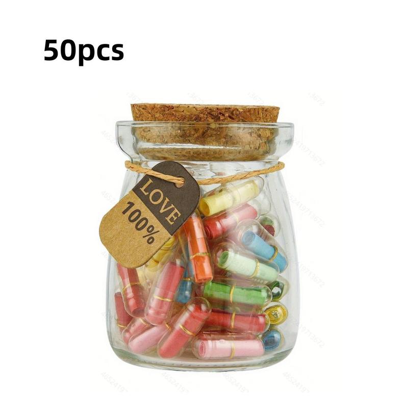 Pill Bottle & Love Note Capsule, 1 Set Including 50pcs Mini Pill Capsule Paper with Glass, Gift for Birthday, Wedding, Festival, Holiday, Valentine's Day