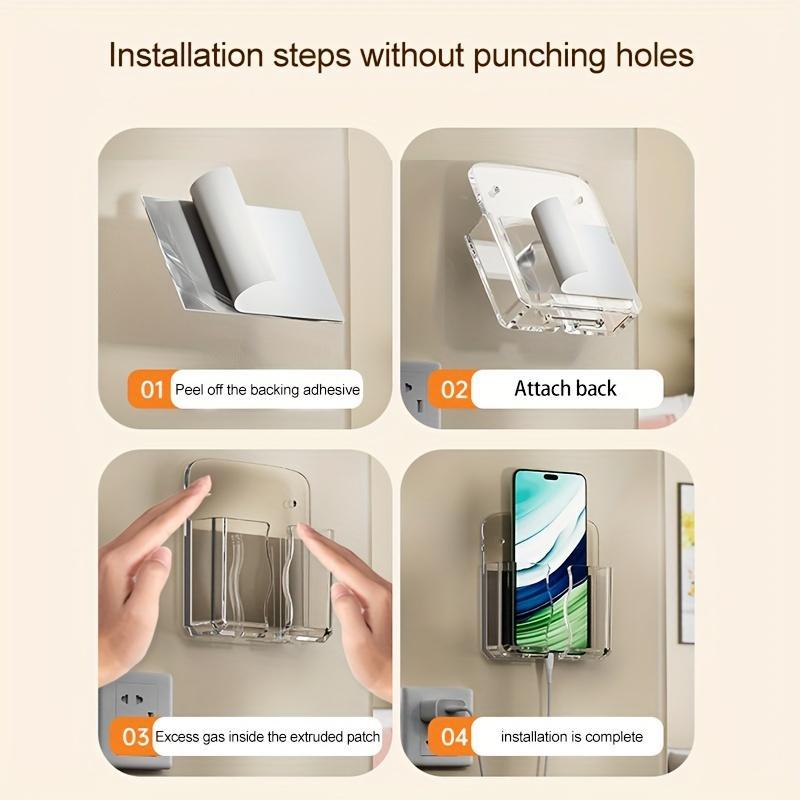 Wall Mounted Phone Holder, 1 Count Punch-free Design Phone Charging Stand, Multipurpose Storage Rack for Home Bedroom Living Room