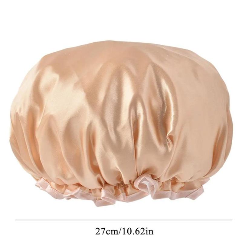 Double Layer Waterproof Shower Cap, 1 Count Solid Color Bathing Hat, Hair Cap for Women, Bathroom Supplies for Home Use, Home Supplies