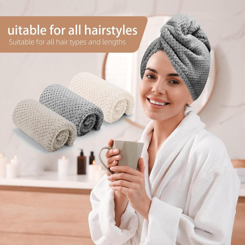 3 PCS Microfiber Hair Towel, Hair Wraps for Women Wet Hair, Fast Drying Hair Turban, Anti Frizz Head Towels Wrap for Curly Hair (Beige, Khaki, Grey)