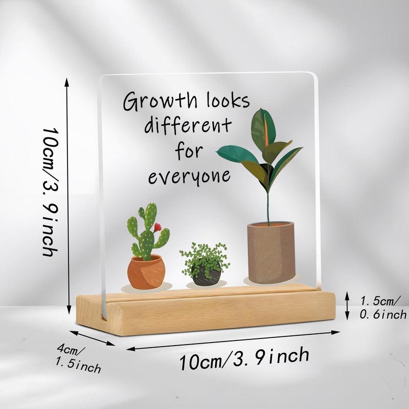 Growth Looks Different for Everyone Motivational Acrylic Ornament, Inspirational Acrylic Plaque, Decorative Plaque for Home Bedroom & Office Desk