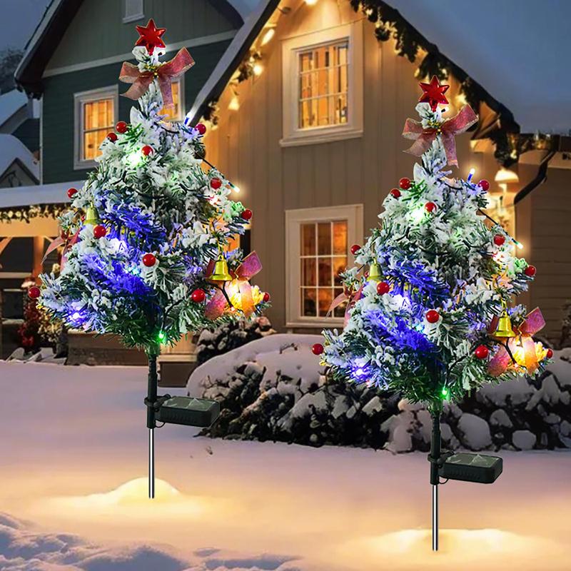 Solar Powered Christmas Tree Shaped Light, 2 Counts Outdoor Waterproof Decorative Light, Decorative Light for Garden, Yard, Lawn, Tomb, Party, LED Trees Decoration