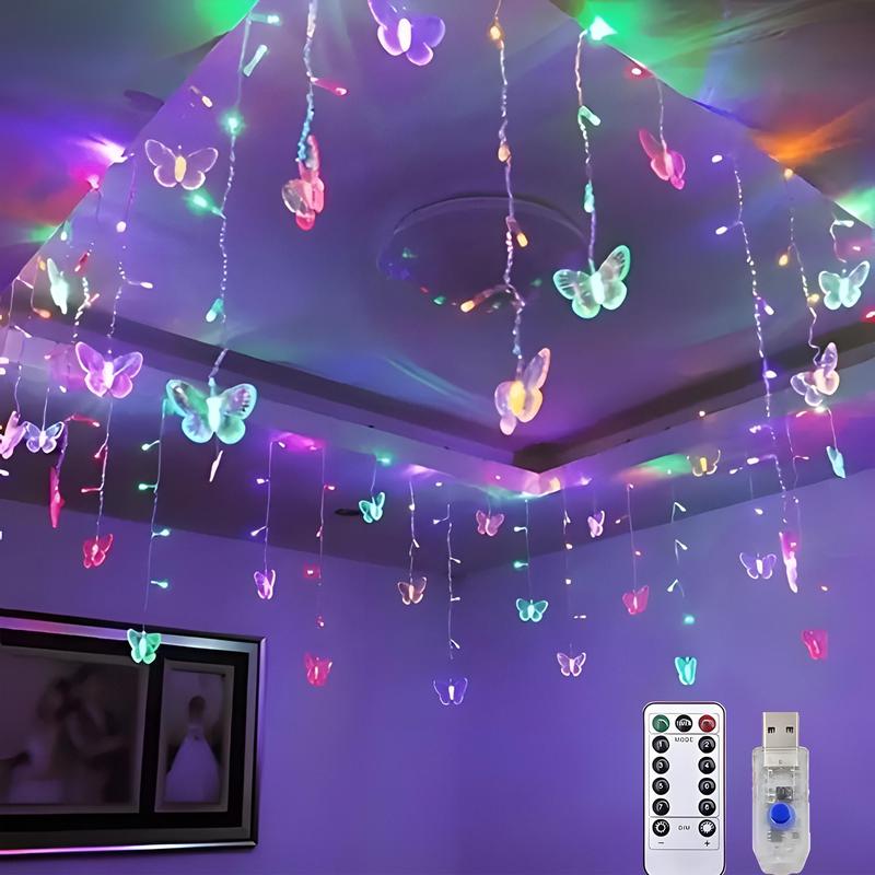 Christmas Butterfly Design String Light, 1 Count USB Charging 96 LED String Light with Remote Control, Decorative Light Room Decor for Home Party Wedding, Boyfriend Gift