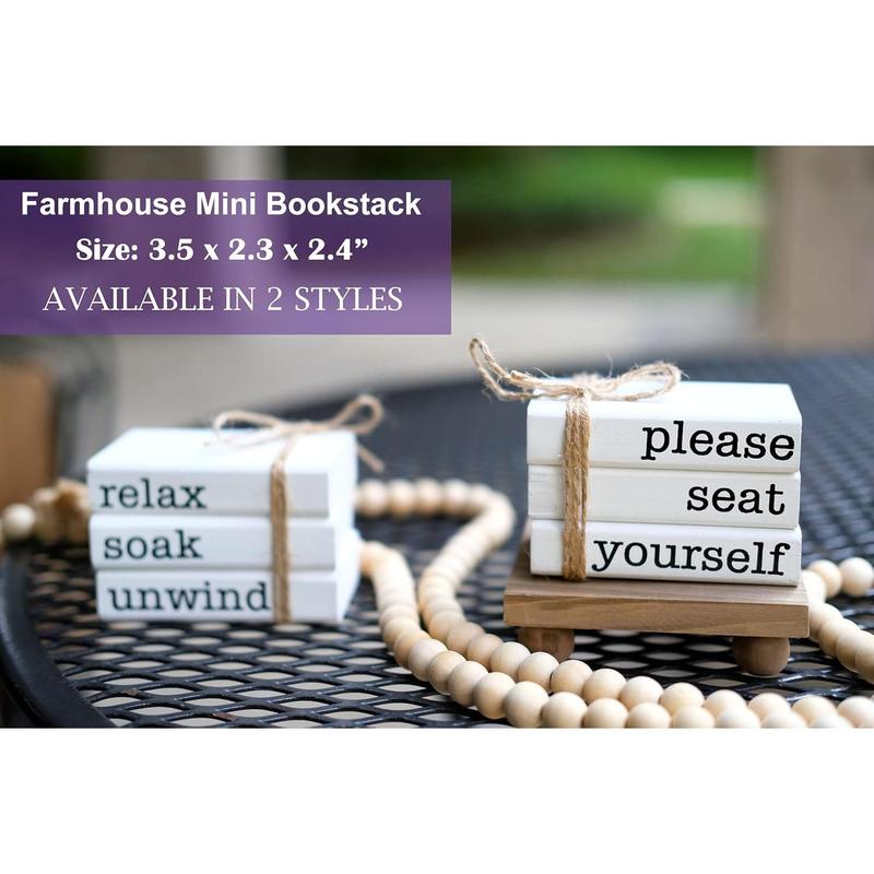 Farmhouse Mini Bathroom Sign Decor Funny Wooden Book Stack for Tray Decor Bathroom Shelf Sitter 2 Signs in 1 Reversible Mini Book Set of 3 for Restroom Decor Rustic Sign