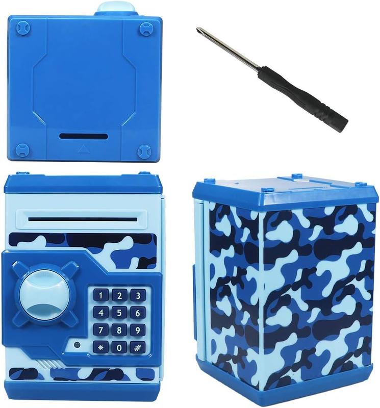 Piggy Banks for ,  Password Code Money Banks ATM Banks Box   for  Boys and Girls (Camouflage Blue)