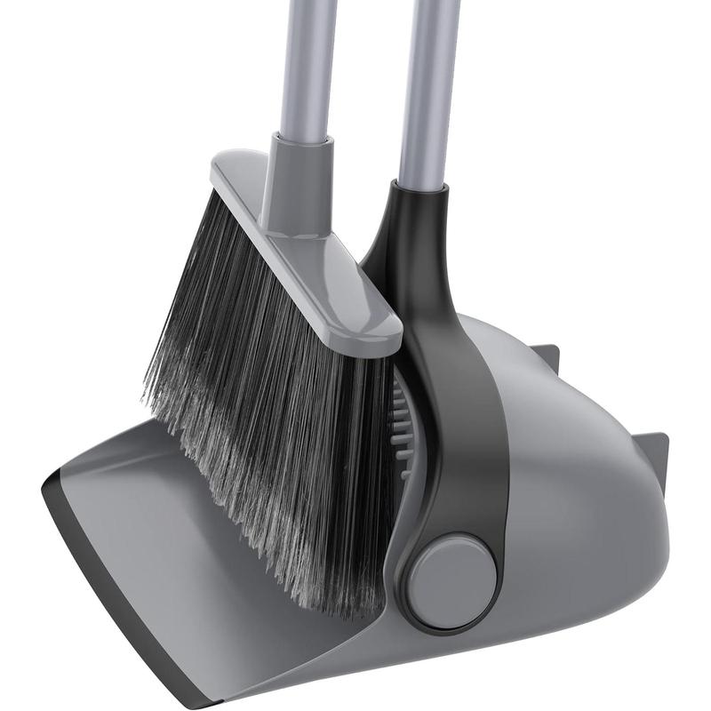 MR.SIGA Broom and Dustpan Set with Adjustable Long Handle, Upright Combo for Floor, Cleaning Lobby, Gray