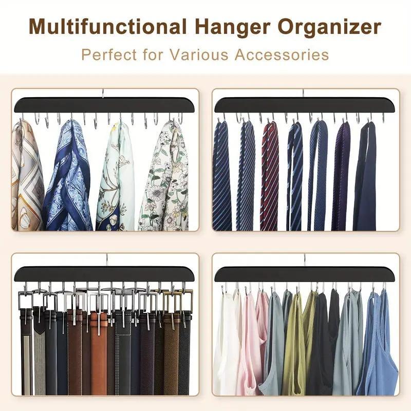 Wooden Belt Hanger with 14pcs Hooks, 1 Count Space Saving Multi-functional Clothes Ties Scarves Organizer, Closet Storage for Home Dormitory Bathroom