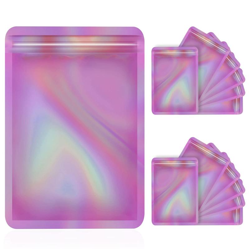 Holographic Bags, 100pcs set Reusable Resealable Zipper Storage Bag, Clear Window Packaging Bag for Party Favor Candy Jewelry Lip Gloss