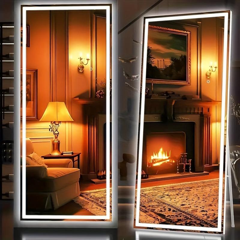 Full-length Mirror, Aluminum Frame - LED Lighted Full-length Mirror - Arched Dressing Mirror - Full-length Dressing Mirror - For Bedroom Or Living Room Use, Available In Black gold white