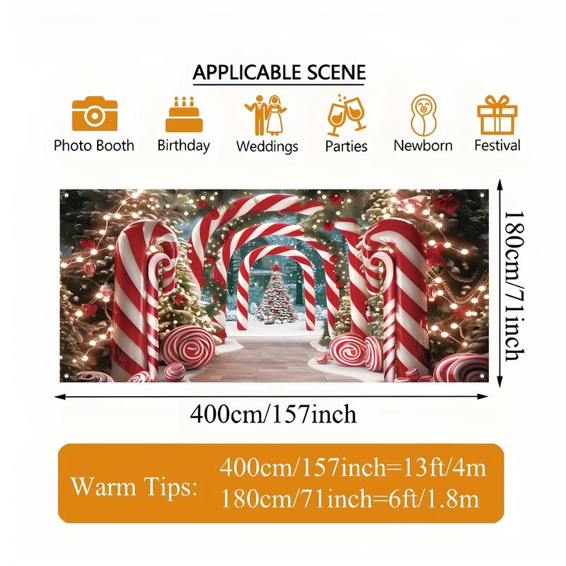 Christmas Garage Door Banner Decoration, Candy Cane and Christmas Tree Design, 100% Polyester 100D Fabric, Large Size 71