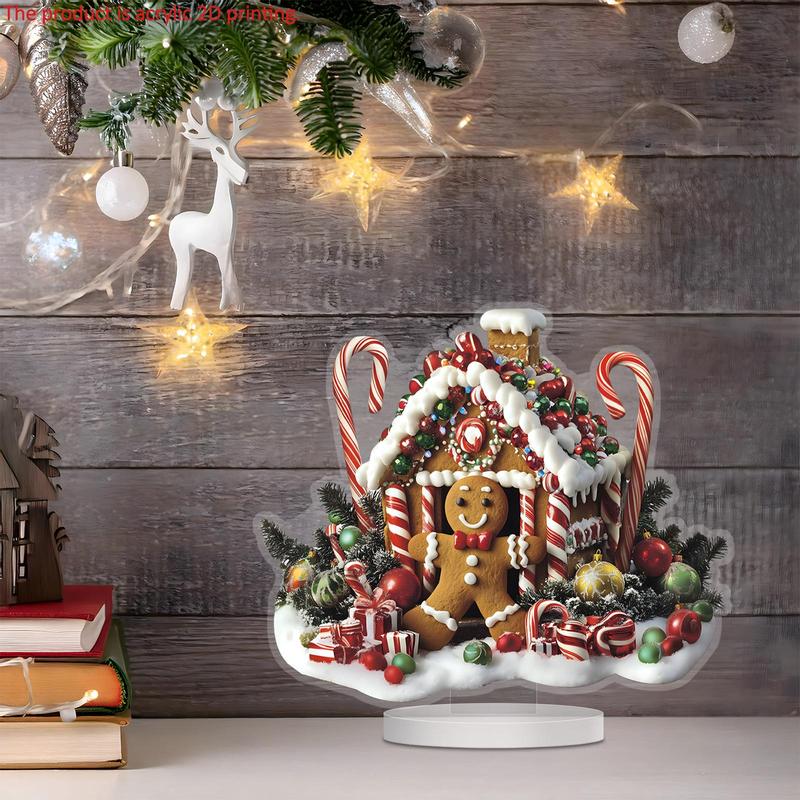 Gingerbread House Design Acrylic Ornament, 1 Count Cartoon Themed Desktop Decoration, Festive Decorations for Home Living Room Bedroom