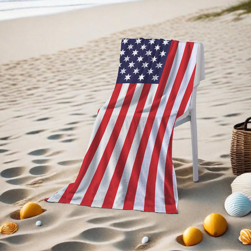 American Flag Pattern Beach Towel, 1 Count Super Water Absorbent Comfortable Swimming Towel, Fashionable Swimming Pool Towel, Beach Accessories, Holiday Gift