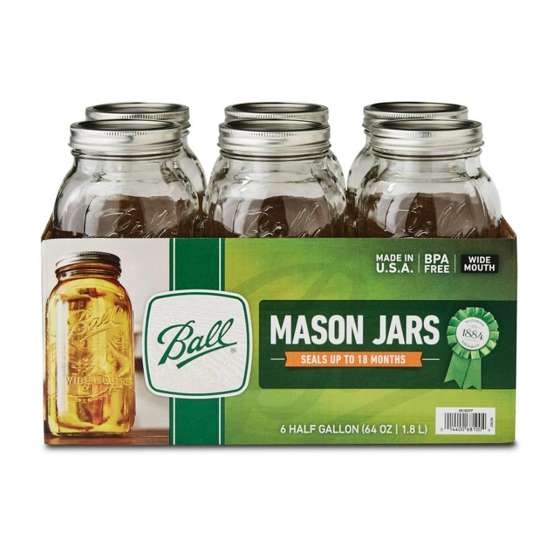 (2 pack) Glass Mason Jar W Lid & Band, Wide Mouth, 64 Ounces, 6 Count Bottles Tin