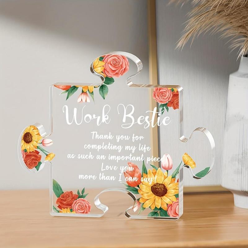 Floral Pattern Acrylic Puzzle Plaque, Creative Thank You Gift for Work Best Friend, Office Desk Decoration for Home Desktop Living Room School