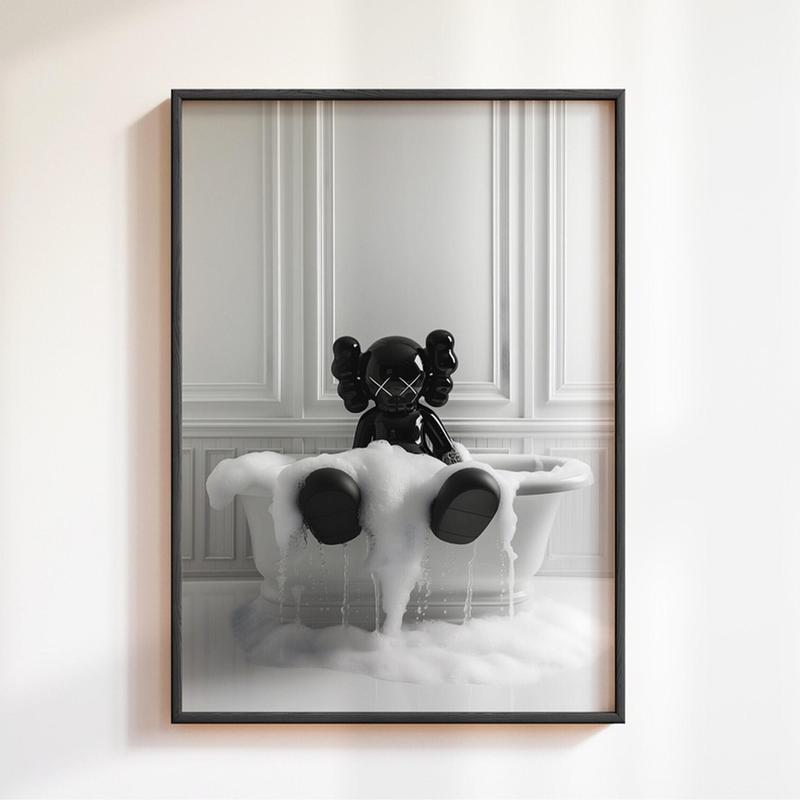 Black Kaws Figure In Tub, Kaws Poster Print, Hypebeast Figure Poster, KAWS Poster, Bathroom Art Print, Kaws Picture, Gifts Poster No Frame