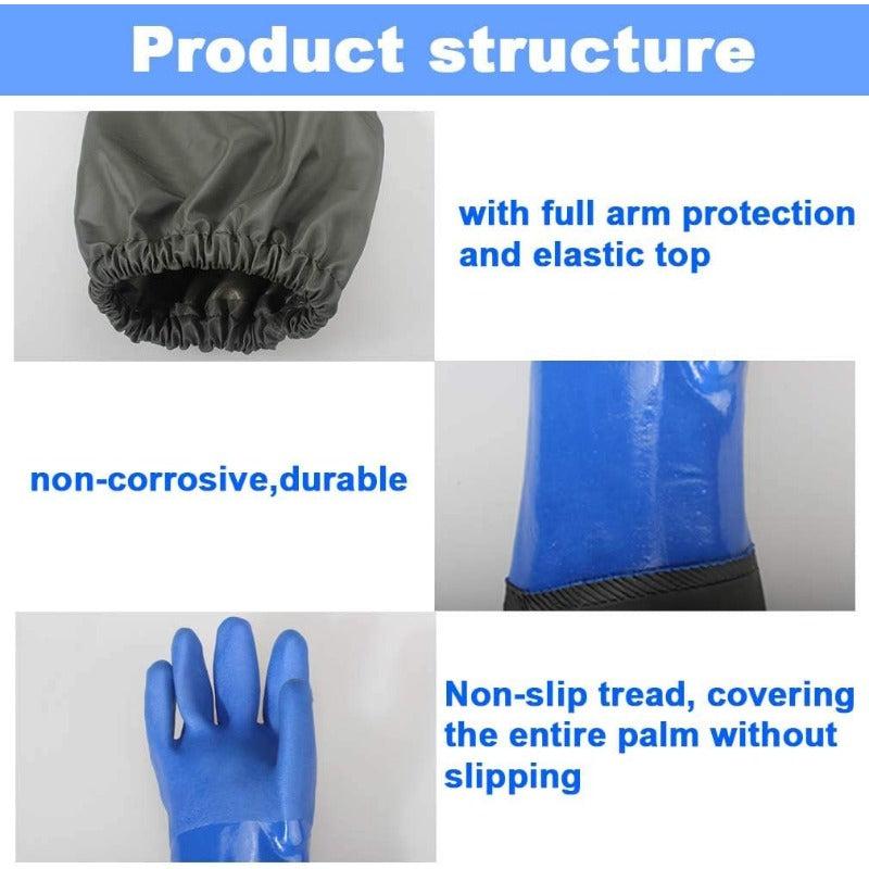 Rubber Gloves Elbow Length Resistant Gloves with Cotton Lining Waterproof Gloves, 25 inches, Large