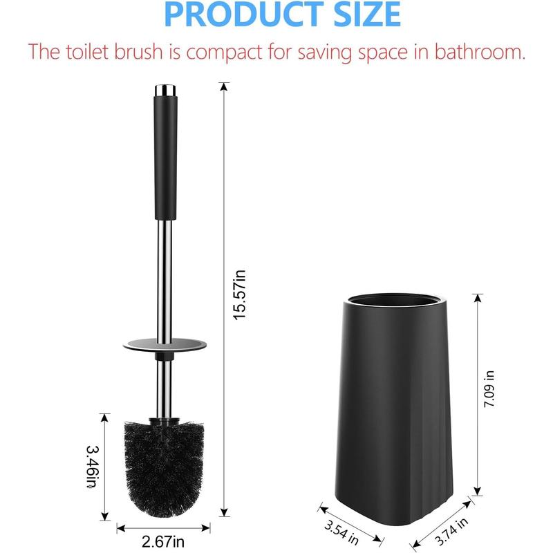 Toilet Brush, Compact Size Toilet Bowl Brush and Holder Toilet Brushes for Bathroom with 304 Stainless Steel Handle Toilet Cleaner Brush with Durable Scrubbing Bristles, Splash-Proof