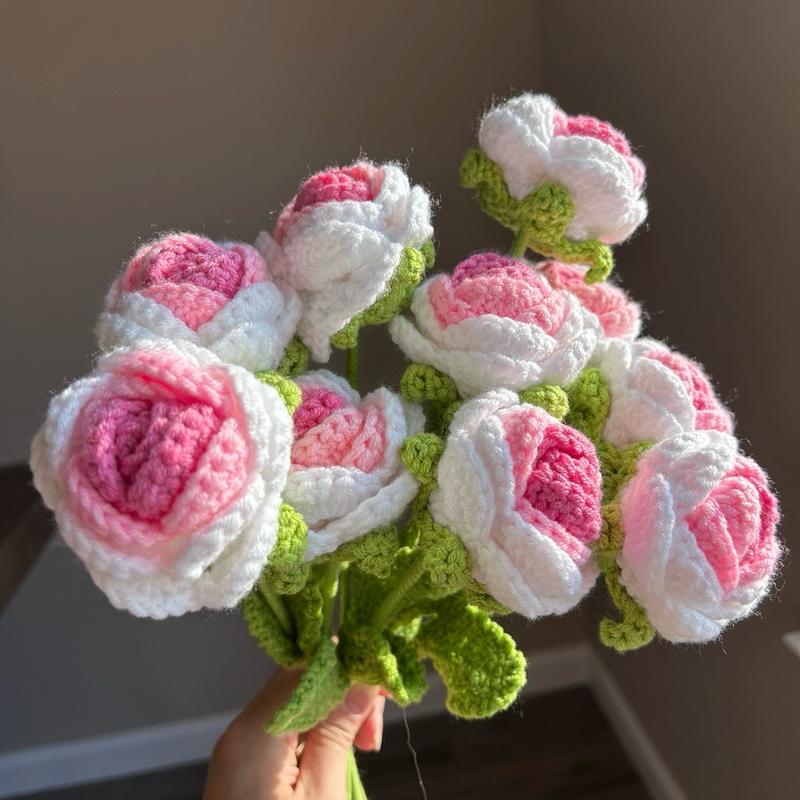 10 pcs Handmade Crochet Roses Gift Bouquet Present for Girlfriend Wife