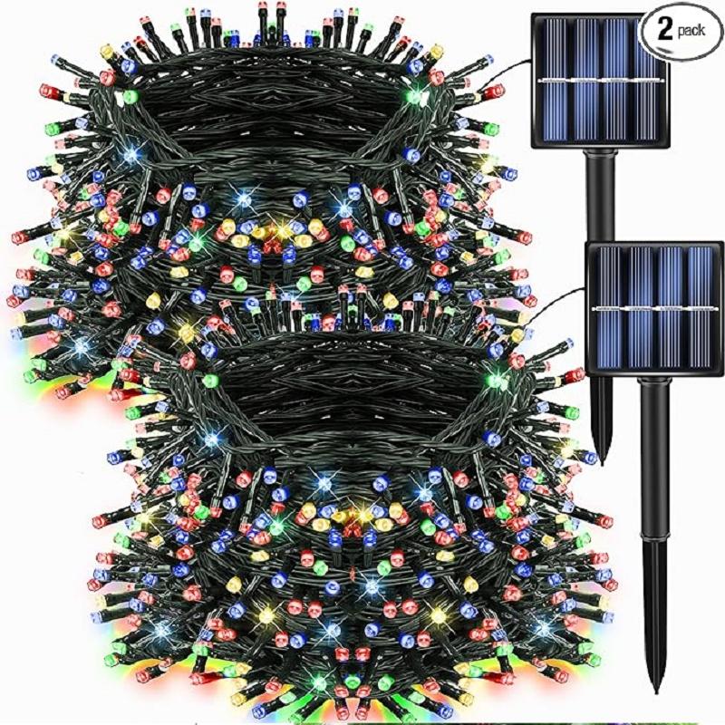 2 Pack Total 400LED 132FT Multi-Colored Christmas Solar String Outdoor Lights, Solar Powered with 8 Modes Waterproof Fairy Lights for Bedroom Patio Garden Tree Party Yard Decoration