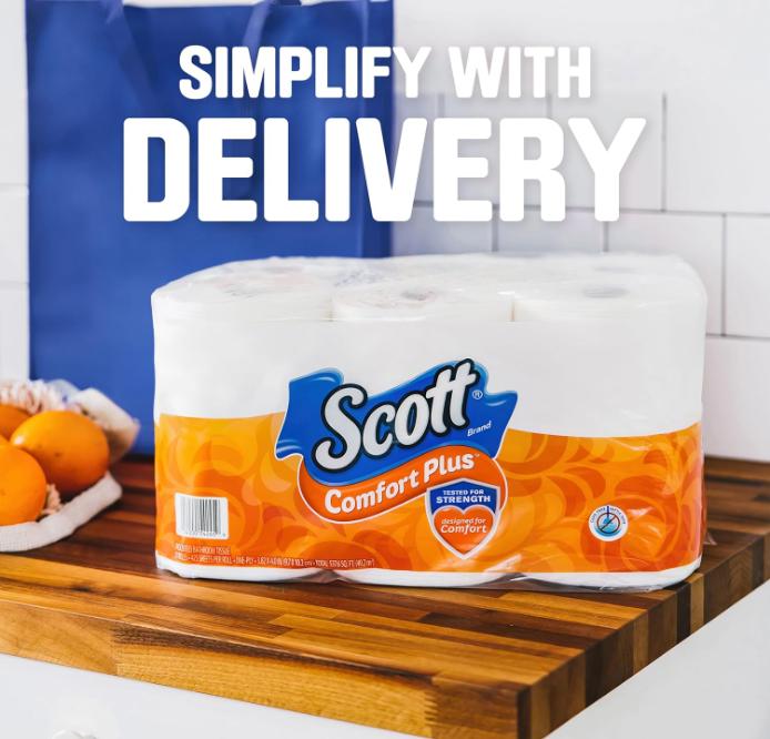 Scott ComfortPlus Toilet Paper, 12 Double Rolls, 231 Sheets per Roll, Septic-Safe, 1-Ply Toilet Tissue